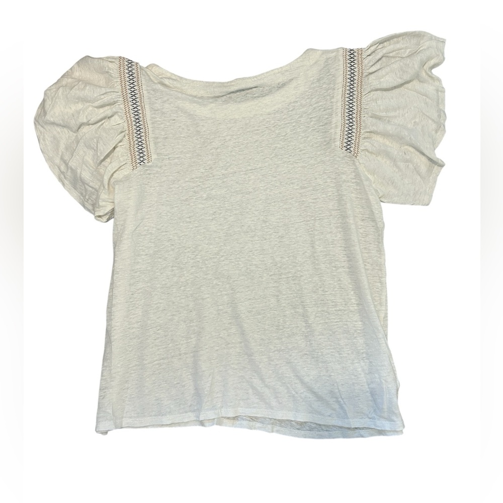 Crown & Ivy white flutter-sleeve t-shirt featuring embroidered detailing - Picture 2 of 6